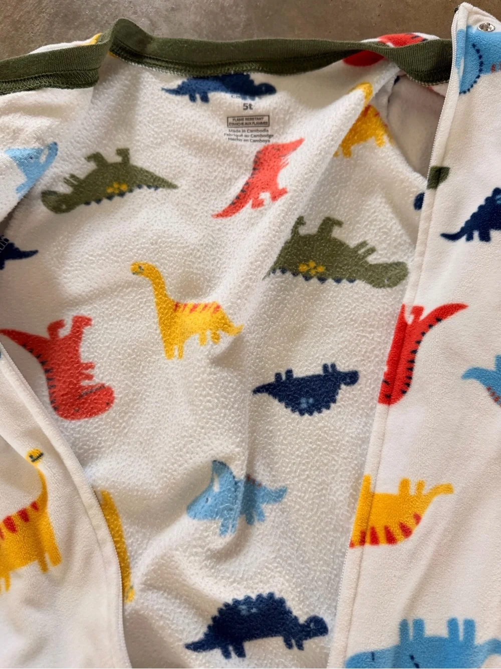 Kids Dino Footed One-Piece Pajama - White with Multicolor Dinosaurs 5T